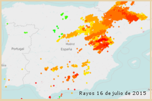 Rayos detectados el 16 de julio de 2016 en España