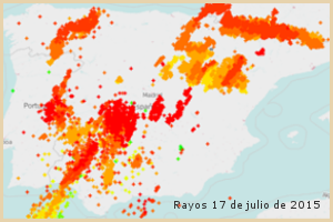 Rayos detectados el 17 de julio de 2016 en España