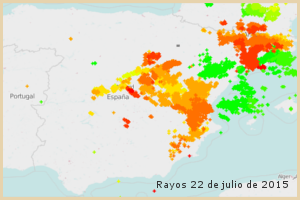 Rayos detectados el 22 de julio de 2016 en España