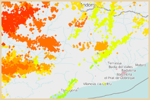 Mapa con datos de rayos,