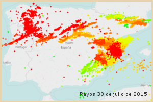 Rayos detectados el 30 de julio de 2016 en España